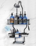 YASONIC Never-Rust Aluminum Hanging Shower Caddy – Over-the-Showerhead Organizer with 10 Hooks for Razor and Sponge – Includes Soap Basket – Black - color: Black