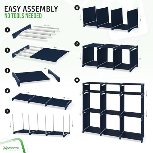 Cube Storage Organizer with Storage Bins Included - The Perfect Closet Organizers and Storage Solution. Includes 9 Storage Cubes, Great For Toy Storage, Closet Storage, Clothes Storage (Navy) - color: Navy, size: 9 Storage Cubes