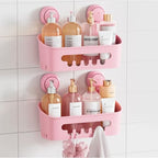 TAILI Shower Caddy Suction Cup 2 Pack, Heavy Duty Bathroom Organizer, Removable Shelves for Inside Shower, Shampoo, Waterproof Suction Plastic Storage for Bathroom Accessories Holder, Pink - style: 2 × Pink