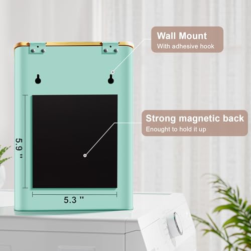 SUBEKYU Metal Magnetic Lint Bin for Laundry Room, Wall Mounted Lint Box Holder with Lid for Dryer,Laundry Room Organization and Storage,Bamboo Lid Lint Basket,Light Green - color: Light Green