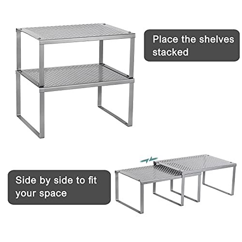 NEX Kitchen Shelf Organizer for Counter Cupboard Pantry, Set of 2 Cabinet Shelf Organizer Spice Rack, Stackable, Metal, Silver - color: Silver