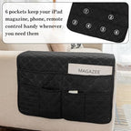 Bedside Caddy for Couch Remote Control Holder Recliner Armrest Organizer Non Slip Sofa Armchair Caddy with 6 Pocket Storage for Magazine, Tablet, Phone, iPad, Black