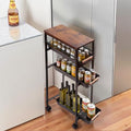 5 Tier Slim Rolling Storage Cart with Wood Top, Narrow Laundry Room Organizer for Tight Gaps, Metal Bathroom Gap Filler, Kitchen Pantry Trolley, Small Spaces (Black) - color: Black
