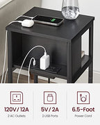 VASAGLE Side Table with Charging Station, 3-Tier End Table with USB Ports and Outlets, Nightstand for Living Room, Bedroom, 11.8 x 13.4 x 22.8 Inches, Plug-in Series, Black - color: Black