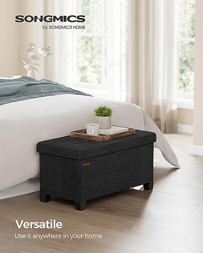 SONGMICS Storage Ottoman Bench, Foldable Foot Rest with Legs, 15 x 30 x 15.2 Inches, End of Bed Bench, Storage Chest, Load up to 660 lb, for Living Room, Bedroom, Entryway, Ink Black ULSF016B01 - color: Ink Black, size: 15"D x 30"W x 15.7"H