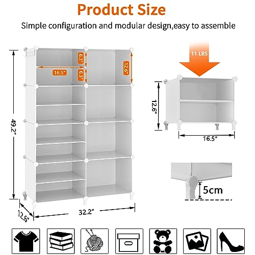 AWTATOS Closet Organizer 8 Cube Storage Shelves Closet Clothes Organizers and Storage Stackable Cubby Shelving for Closet Bedroom Living Room Office White - color: White