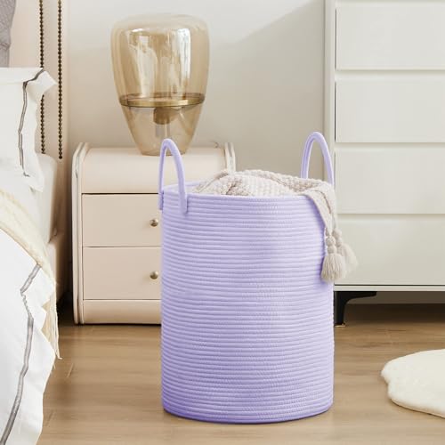 YOUDENOVA Laundry Hamper Basket, Woven 58L Tall Laundry Basket for Blanket Organizer- Clothes Hamper Baby Nursery Hamper for Blanket Storage in Bedroom - color: Purple, size: Tall (58L )