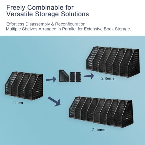 deli 2 Pack 4 Vertical Compartment Binder Holder for Desk Organizer Collapsible Magazine File Holder Adjustable Sturdy Binder Storage Organizer for Office School Home-Black - color: Black（Small Size）4 Compartment-2 Pack