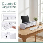 Computer Monitor Stand Riser with 3 Drawers - No Assembly White Desk Organizer & Laptop Shelf - Waterproof Desktop Storage for Home Office, School Dorm & Vanity - 3-Tier Space-Saving Design