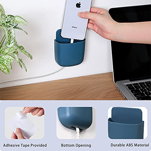 3 Pack Remote Control Holder Wall Mount Holders Hole-Free Phone Charging Organizer Pen Storage Containers For Home Office School Supply Storage (Blue) - color: Blue