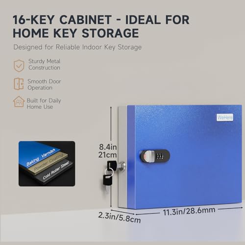 16 Key Lock Box - Wall Mounted Key Cabinet with 3-Digit Combination Lock & Backup Key, Key Organizer Lockbox for Home, Office, Rental, Property Management, Includes Key Tags & Magnetic Door - size: 16 keys（Basic)