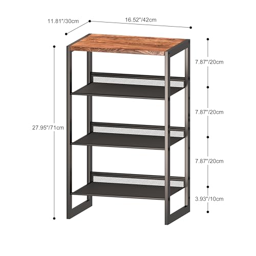 CHEMPFR Narrow 4-Tier Shoe Rack, Slim Space-Saving Shelf with Decorative Wood Top & Steel Mesh, Entryway/Closet/Dorm Organizer, 16.5x11.8x27.9 Inches - size: 4 Tier (16.5″x11.8″x27.9″)