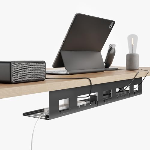 PEGZONE Under Desk Cable Management Tray, 31.5 Inches Metal Cord Organizer Rack, Desk Tray for Power Strip, Cord, Wire, Easy Mounting Cable Management Under Table for Home Office, Black - color: Black, size: 31.5"