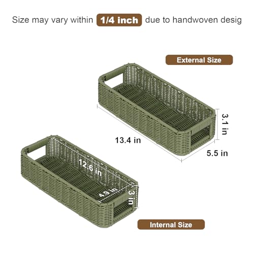 Storage Wicker Basket Decor: Green Decorative Storage Bin for Countertop and Shelves - Waterproof Toilet Paper Basket over Toilet Tank - color: Green, size: small (1-pack)