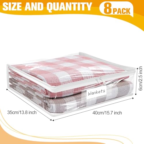 Plastic Storage Bags with Easy-Glide Zipper, Pack of 8, Durable Clear Vinyl Zippered Storage Bags for Clothes Sweaters Comforters Blankets Sheets Bedding (15.7 x 13.8 x 2.5 Inch, White) - color: White, size: 15.7 x 13.8 x 2.5 Inch - 8 Pack