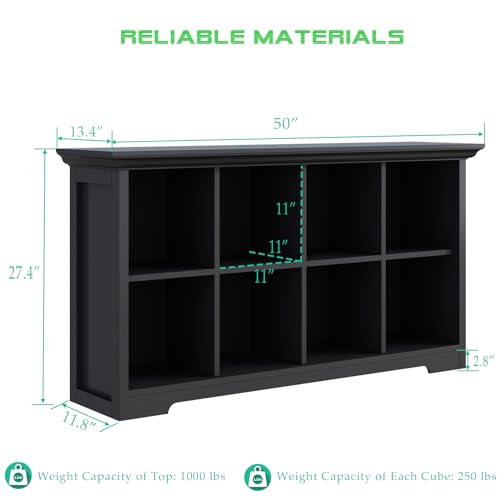 OSCHF Cube Shelf Bookcase with Base - Wooden 2 Tiers Floor Standing Low Storage Cabinet for Home and Office, 8-Cube Lattice Bookshelf, Black - color: Black, size: 8-Cube