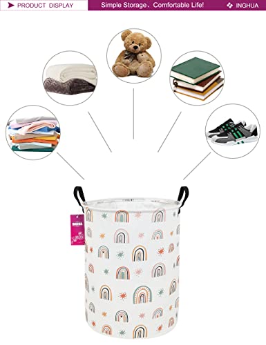 Laundry Hamper Large Canvas Fabric Lightweight Storage Basket/Toy Organizer/Dirty Clothes Collapsible Waterproof for College Dorms, Boys and Girls Bedroom,Bathroom(Star Rainbow) - color: Star Rainbow