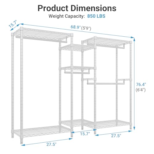 VIPEK Classic V6 Wire Garment Rack 5 Tiers Heavy Duty Clothes Rack for Hanging Clothes, Wardrobe Racks Compact Large Metal Clothing Racks Freestanding Closet Storage Racks, Max Load 850LBS, White - color: White, size: Classic V6 Standard