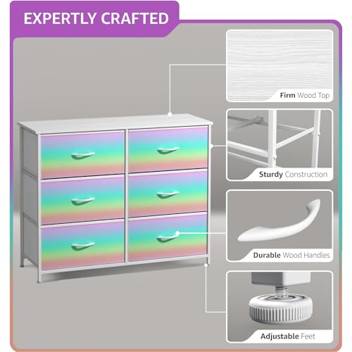 Sorbus Dresser with 6 Drawers - Furniture Storage Tower Unit for Bedroom, Hallway, Closet, Office Organization - Steel Frame, Wood Top, Easy Pull Fabric Bins (6-Drawer, Rainbow) - color: Colorful, style: 6-Drawer