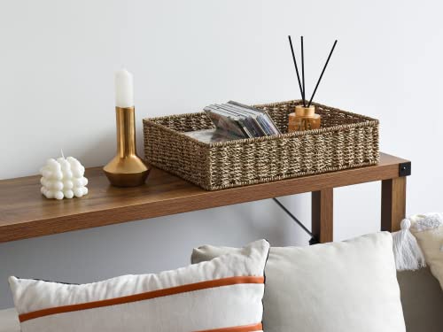 StorageWorks Large Wicker Tray for Ottoman, Seagrass Storage Baskets for Shelves, Handwoven Rectangle Wicker Storage Baskets for Organizing, Shallow Woven Basket for Bathroom & Living Room, 2-Pack - color: Natural(seagrass), size: 15 ¾"L x 11 ¼"W x 3 ½"H