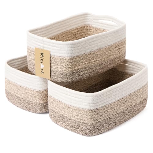 MiniArk Small Storage Baskets for Organizing | Closet Organizer Bins | Shelf Toy Basket | Woven Rope Baskets | Cube Decorative Box | Shallow Basket | 13x8.5x5.1” | 3 Packs Gradient Brown - color: Gradient Brown, size: 3pcs-L13xW8.5xH5.1"