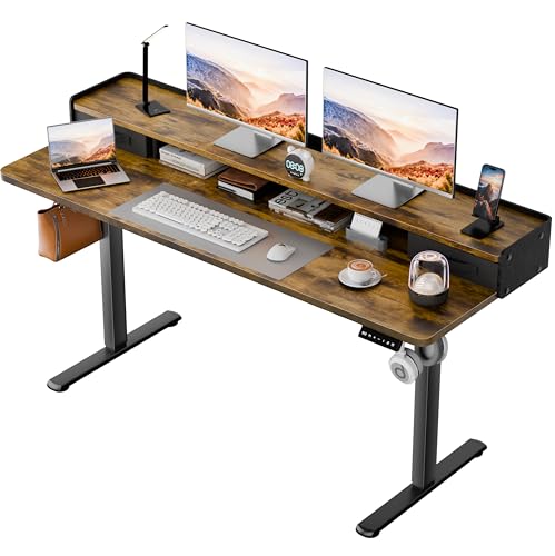 Homall Electric Standing Desk with 2 Drawers, Adjustable Height Computer Desk with Storage Sit Stand Table with Storage Shelf and Splice Board Quick Install for Home Office (Rustic Brown, 55 Inch) - color: Rustic Brown, size: 55 Inch