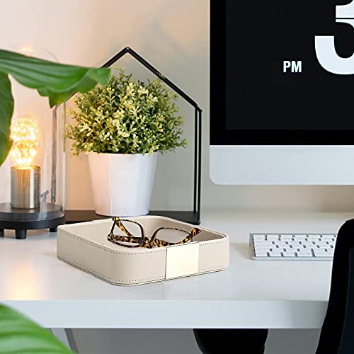 SANZIE Luxury Leather Desktop Storage Small Catchall Organizer Decorative Tray for Entryway Table to Hold Jewelry Watch Cosmetics Keys Phone Wallet, Home & Office Accessories (Metal Gilded, Grey) - color: Grey (Metal Glided), size: 7.5" x 7.2" x 2"