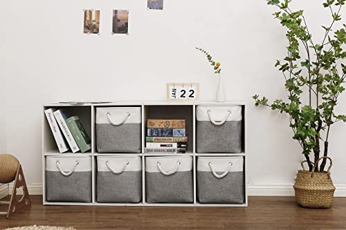 Cube Storage Bins, 6 Pack Collapsible Fabric Storage Cubes, 11 Inch Cube Organizer Bins with Handles (White/Gray) - color: white grey