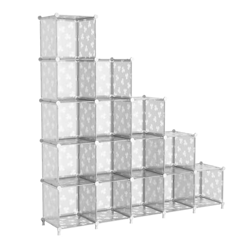 UNKU Cube Storage Organizer, 16 Cube Closet Organizer Storage Shelves, DIY Stackable Bookcase, Clothes Organizer Shelf for Closet, Bedroom, Living Room, Cabinet, Home, Office, Translucent - color: Clear, size: 15cube
