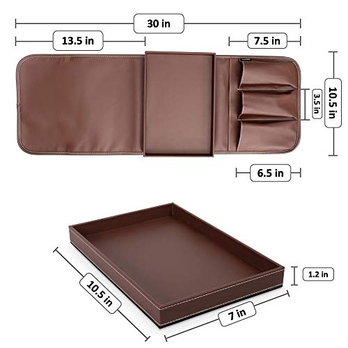 Non-Slip Couch Cup Holder Detachable Couch Tray PU Leather Armrest Cup Holder Couch Arm Table for Recliner w/ 1 Large Pocket, 3 Small Pockets for TV Remotes, Phone, Eyeglasses/Couch Console (Brown) - color: Dark Brown