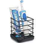 Toothbrush Holders for Bathrooms, Stainless Steel Bathroom Toothbrush Holder Kids Electric Tooth Brushing Holder Stand and Toothpaste Holder for Bathroom Accessories Organizer with Tray, Black (Small) - size: Small