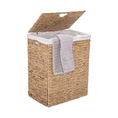 Seville Classics Premium Natural Handwoven Portable Laundry Bin Basket with Carrying Handles, Natural Water Hyacinth, Rectangular, Volume: 2.5 bushels or 3.1 cu. ft, 18.5" W x 12.2" D x 24" H - color: Natural Water Hyacinth, size: Rectangular, 18.5" W x 1