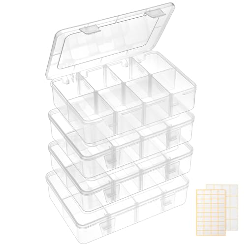 QUEFE 4 Pack 8 Grids Bead Organizers and Storage Tackle Box Organizer Plastic Organizer Box with Removable Dividers or Candies Snacks Electronics Jewelry Small Parts - size: 4pcs