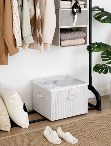 StorageWorks Shoe Organizer for Closet, Fits up to 16 Pairs, Shoe Cubby Storage Containers with Adjustable Dividers and Clear Cover, Khaki and Beige Stripes - color: Gray and White Stripes, size: Medium