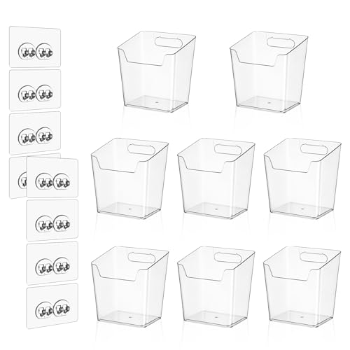 8-Pack Adhesive Cabinet Door Organizer Bathroom, Hanging Storage Bins, Stick on Wall Storage Container, Floating Bins Wall Mounted Organizer Under Sink Caddy for Kitchen Pantry Storage, Office, Dorm - color: 8 Pack, size: Small