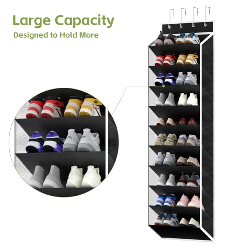KEEPJOY 10 Tiers Mesh Over Door Shoe Organizer Storage, Hanging Shoe Holder for Door with Large Deep Pockets, Fit 20-30 Pairs Shoe Rack for Sneakers, Boots(Black) - color: Black-1 Pack of 10 Cell