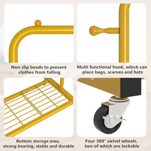 Sywhitta Clothing Rack on wheels, Clothes Rack with Bottom Mesh Storage Shelf,Sturdy Metal Frame,for Hanging Clothes,Coats,Skirts,39.76 "W x 16.06" D x 63.78" H,Gold Yellow - color: Gold Yellow