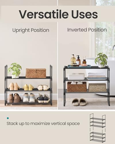 SONGMICS Shoe Rack, 3-Tier Shoe Organizer, Metal Storage Shelf, Upright or Upside Down, for 8-12 Pairs, Stackable, for Entryway, 11.8 x 26.8 x 21.7 Inches, Black ULSA203B01 - color: Black, size: 3 Tiers (26.8"W)