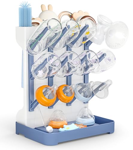 GoMaihe Baby Bottle Drying Rack: Space Saving Vertical Bottle Dryer Holder - Baby Accessories Storage Stand Organize Brushes Pacifiers on Countertop - BPA-Free - Blue - color: Blue