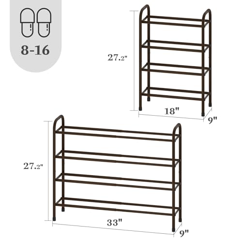 Expandable Shoe Rack, 4-Tier Metal Small Shoe Rack, Adjustable Shoes Organizer, Storage Shelf for Closet, Entryway, Brown - color: Brown, size: 4-Tier