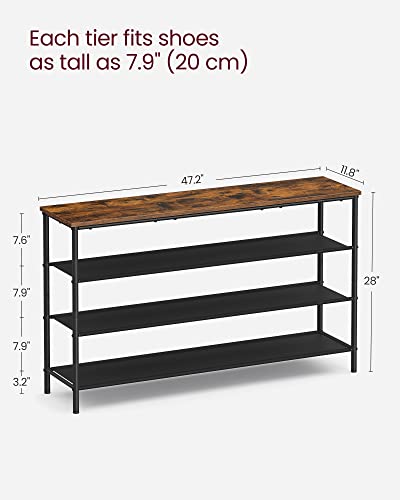 VASAGLE Shoe Rack, 4-Tier Shoe Storage Organizer for Entryway and Closet, Holds 15-18 Pairs of Shoes, 3 Fabric Shelves, Steel Frame, Industrial, Rustic Brown and Black ULBS135B01 - color: Rustic Brown + Black, size: 4 Tiers (47.2"W)