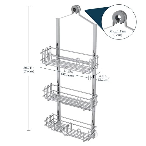 Consumest Shower Caddy Hanging – Rustproof Over Shower Head Hanger with Soap Holder and Hooks, Anti-Slip Shower Shelves for Storage, Bathroom Organizer for Apartment, Dorm, Silver - color: Silver, size: 3 Tier-Shower Head