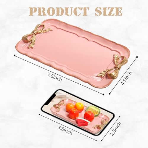 Vintage Decorative Tray Jewelry Tray Towel Tray Storage Tray Rings Necklace Bracelets Earrings Trays Cosmetics Jewelry Organizer Retro Design Bow Decor Resin Plate Coquette Room Decor (Pink) - color: Pink