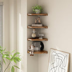 2 Pcs Floating Corner Shelves for Bathroom, Kitchen or Living Room Decor, Wooden Wall Mounted Shelves, Natual Teak