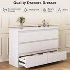 Jocoevol White 6 Drawer Dresser for Bedroom, 15.3" D x 47.2" W x 32.3" H in Simply Modern Chest of Drawers, Wood Storage Double Dresser with Deep Drawers for Living Room, Hallway Entryway, White - color: White