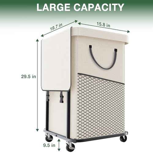 40 Gal(150L) High Grade Large Laundry Basket with Wheels, Rolling Laundry Hamper, Laundry Cart with Metal Frame and Removable Bag Design, Suitable for Laundry Room, Bedroom (White, 150L) - color: White, size: 1 Section 150L