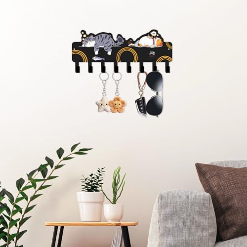 JEWLOVE Cute Key Holder for Wall - Cat Key Holder Wall Mount, Decor for Home Storage, Adorable Cat Art Design in Black for Entryway, Bedroom, Pet Area - color: Black