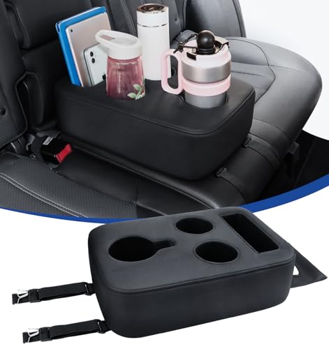 Upgraded Car Cup Holder with Dual Secure Straps, Back Seat Cup Holder for Car, PU Leather Truck Cup Holder, Boat Tray Organizer for Trucks, Minivans, SUVs, RVs, Holds Coffee, Snacks, Cell Phone - color: Dual Secure Straps
