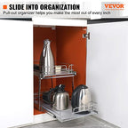 VEVOR Pull Out Cabinet Organizer, 14" Wx21.2 Dx15.2 H Heavy 2 Tier Duty Slide Out Pantry Shelves, Chrome-Plated Steel Roll Out Drawer for Under Sink, 15.5" Wx22.5 Dx19 H Install Size for Cabinet - size: 14"wx21.2"dx15.2"h