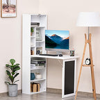 White Foldable Wall Mounted Desk with Storage Shelves, Fold Out Convertible Computer Table with Blackboard, Folding Writing Table Workstation for Small Spaces, Home Office - color: White